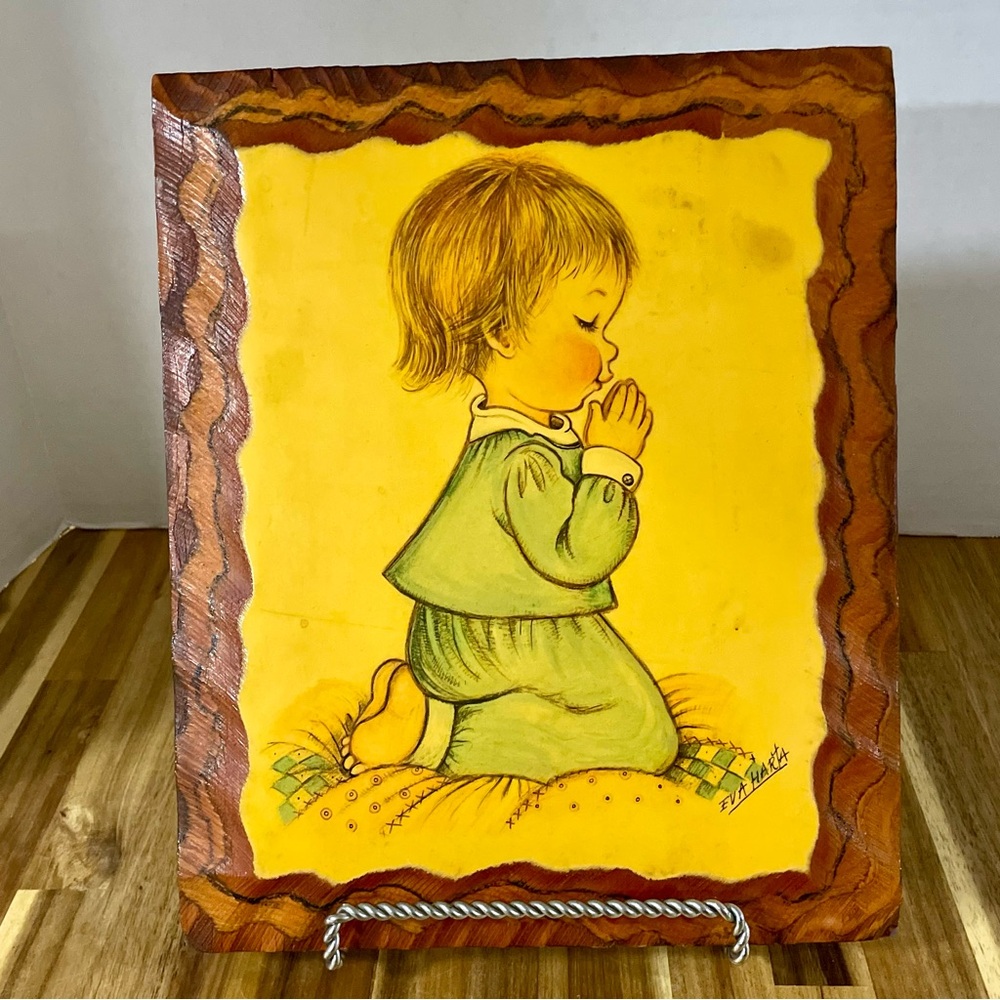 Eva Harta Print Little Child Praying Nursery Art VTG Classic Decoupage on Wood